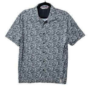 New Black Clover Button Up Short Sleeve Golf Shirt Black White Men Large NWOT